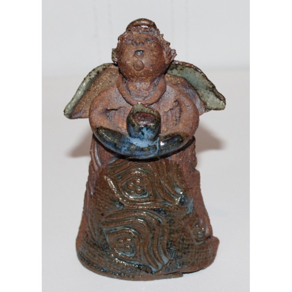 vintage handmade rustic angel candle holder‎ primitive textured halo rejoicing